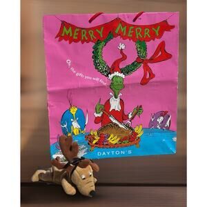 1998 Dayton Hudson’s Dr Seuss Grinch Max the Dog Plush Beanie 9x5 And Handle Bag